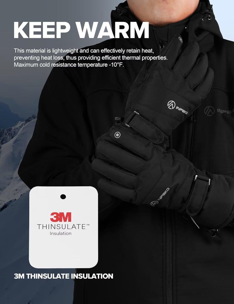 INPAKO Winter Ski Gloves Men Women, 3M Thinsulate Snow Gloves, Waterproof Windproof Touchscreen Snowboarding Gloves, 5-Layer Thermal Warm Cold Weather Gloves for Skiing, Snowboard, Snowmobile - Image 2